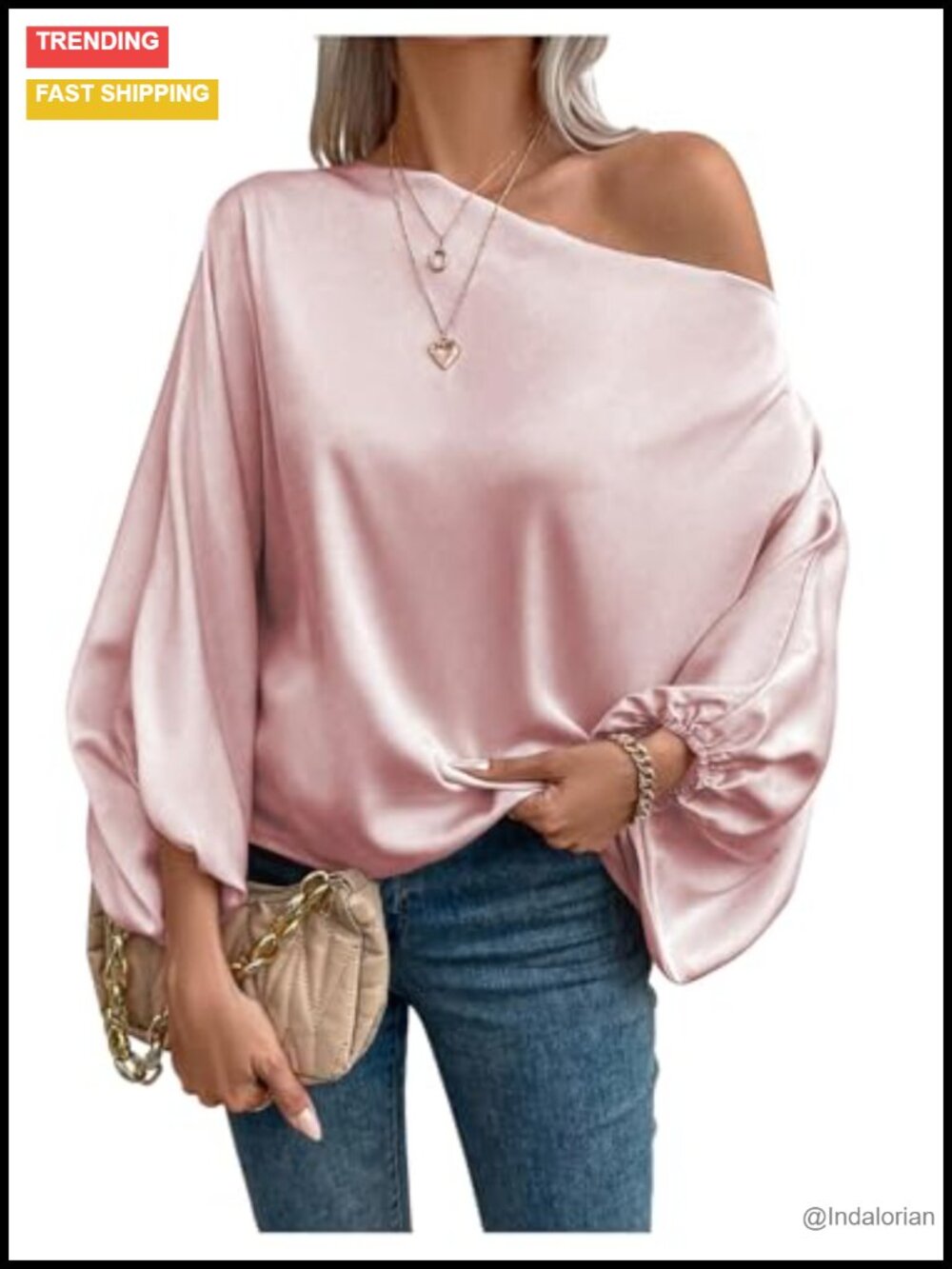 Off Shoulder Bell Sleeve Blouse Loose Fit Dressy Work Top